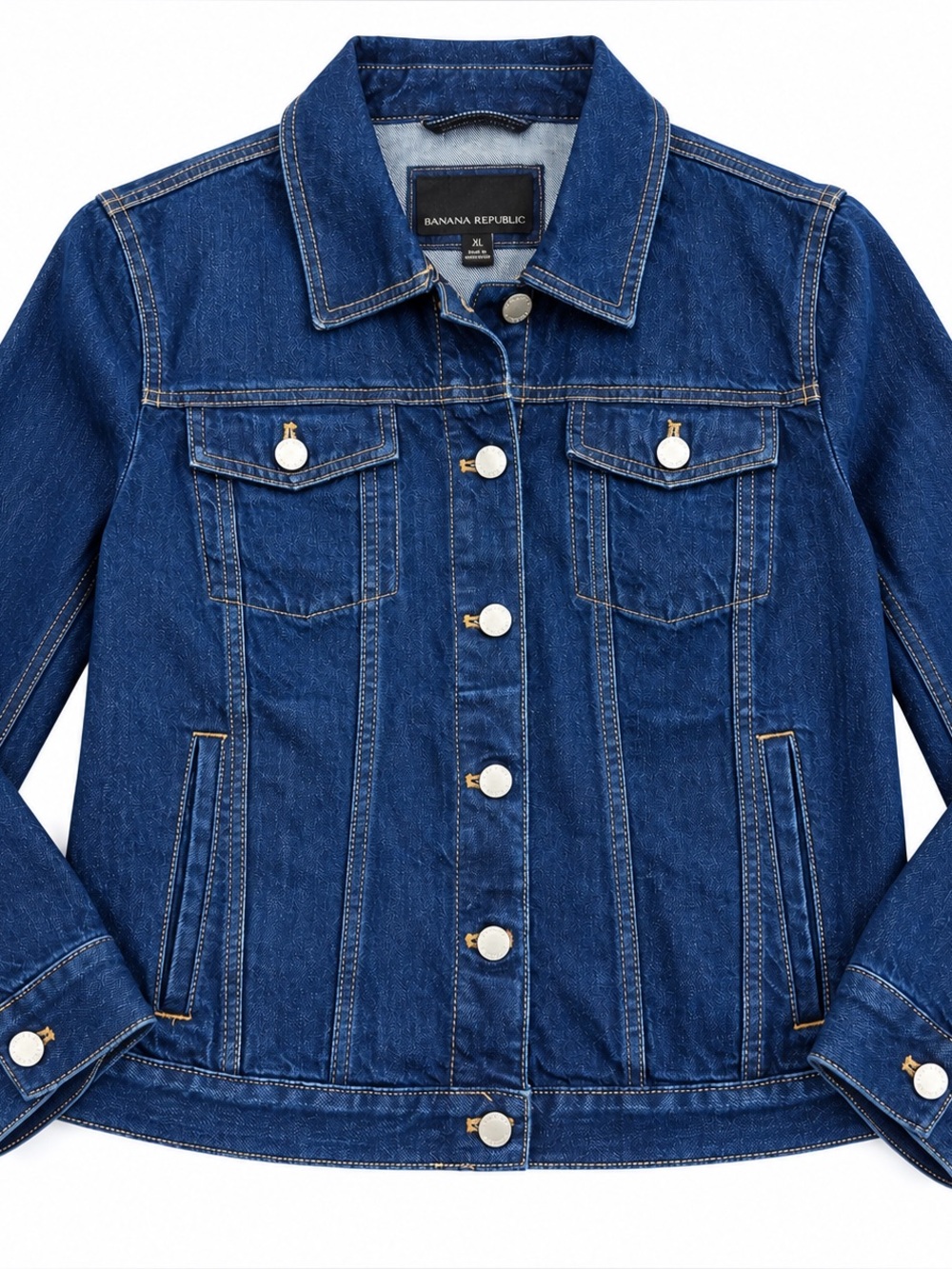 Banana Republic Denim Trucker Jacket Women XL Dark Wash 100% Cotton Jean Jacket